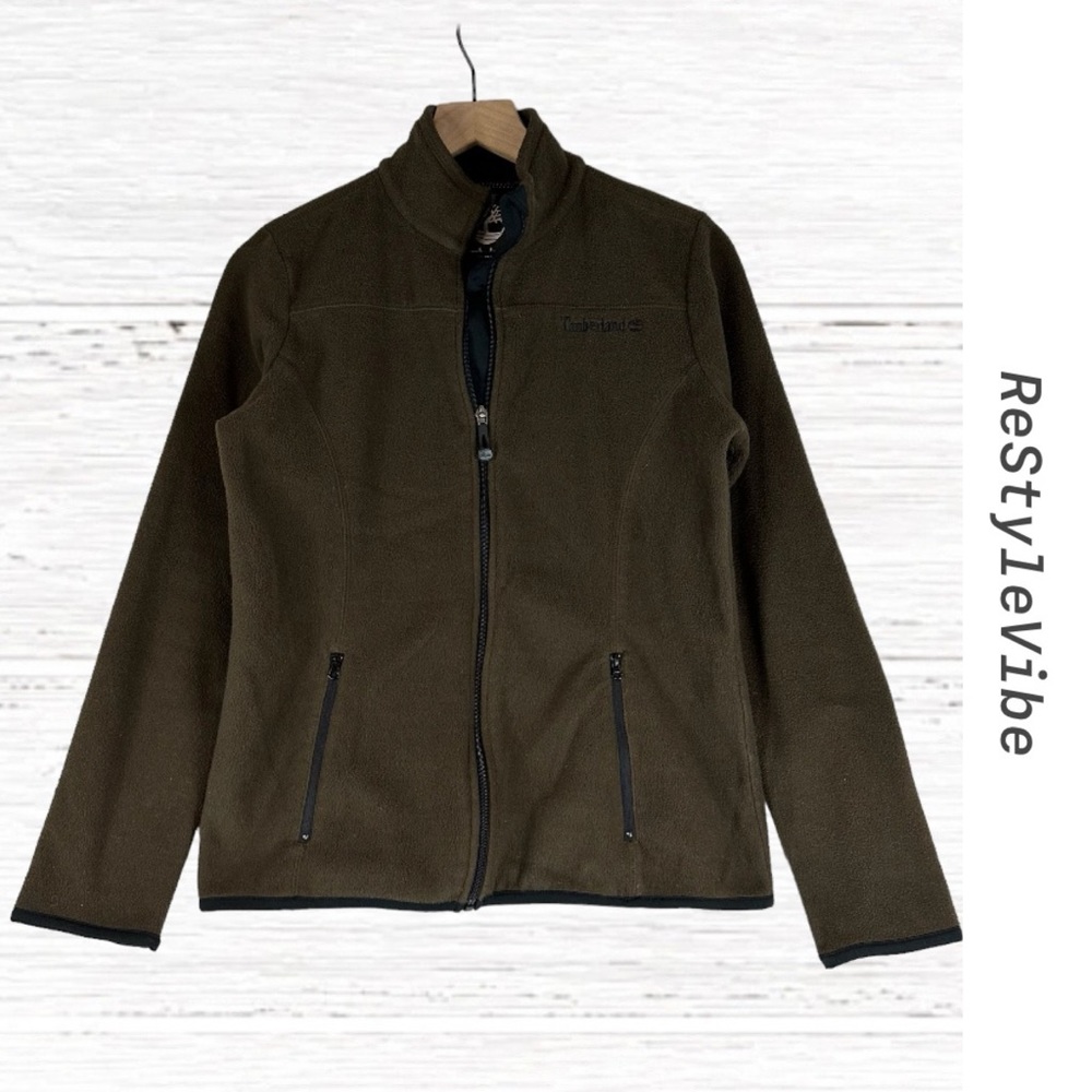 TIMBERLAND Women’s Size S Coat Jacket Fleece Full Zipper Style Brown Embroidered